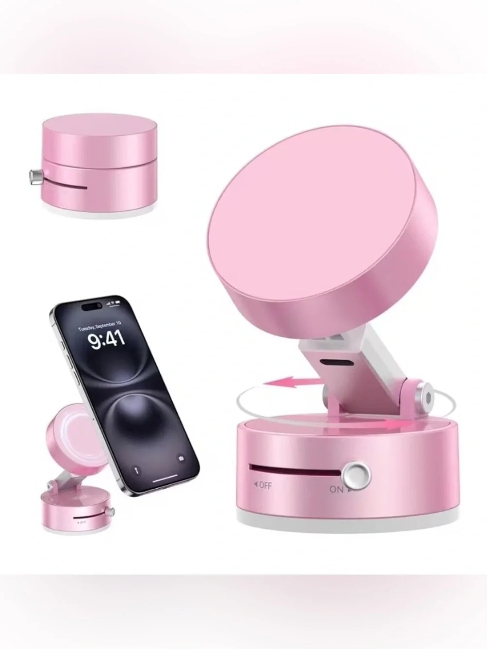 Pink Foldable Vacuum Suction Magnetic Phone Mount